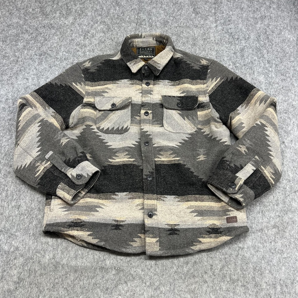 JACHS New York Jacket Mens XL Gray Sherpa Lined Southwestern Flannel‎ Shacket